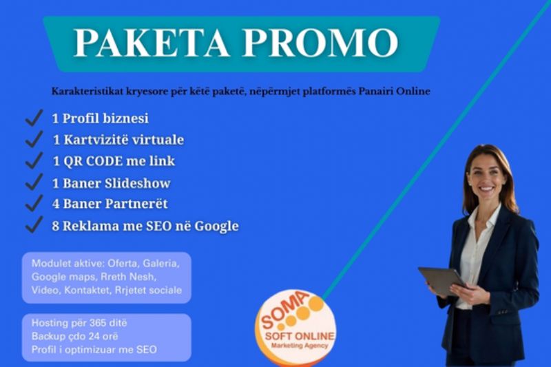 Paketa PROMO me 8 reklama dhe Profil biznesi në platformën Panairi Onlin...