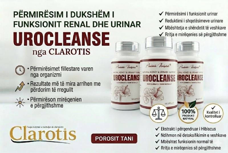 UROCLEANSE suplement detox veshkash nga Clarotis,, kapsula per trakt urinar, pastrim toksinash, suplement ditor natyral, produkt per mireqenie, kapsula detox organizmi, mbrojtje veshkash, suplement herbal, kapsula pastruese
